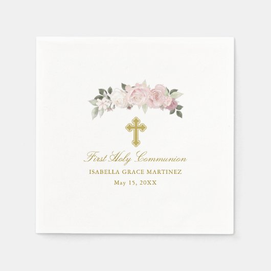Serviette En Papier Personnalisé Editable Première Sainte Communion (Devant)