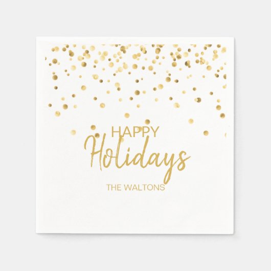 Serviette En Papier Personnalisé Elégant Gold Confetti Joyeux vacances (Devant)