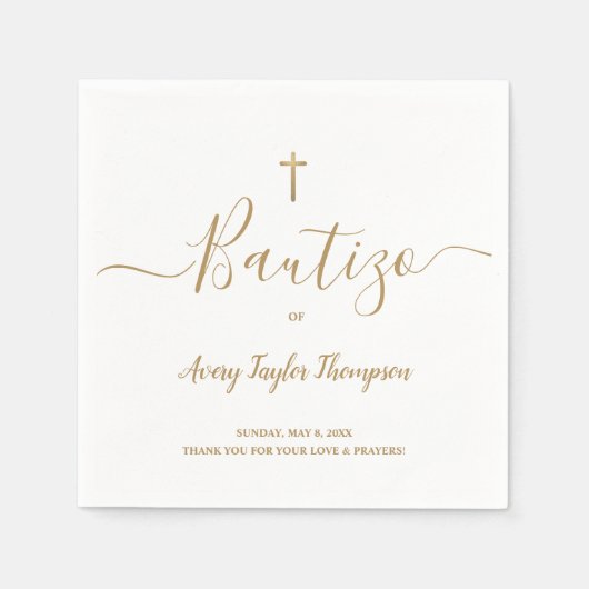 Serviette En Papier Personnalisé Elegant Gold Cross Bautizo espagnol (Devant)