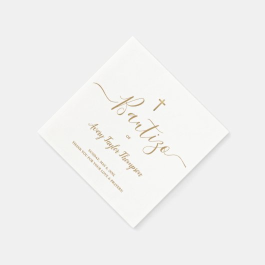 Serviette En Papier Personnalisé Elegant Gold Cross Bautizo espagnol (Coin)