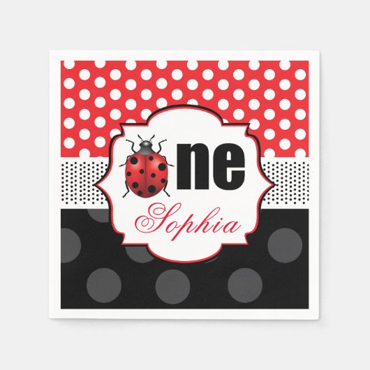 Serviette En Papier Personnalisé Elegant Ladybug premier anniversaire (Devant)