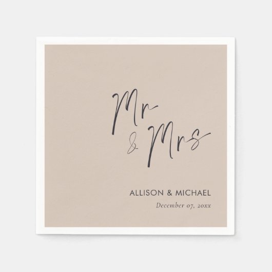 Serviette En Papier Personnalisé Élégant M & Mme Mariage Napkins (Devant)