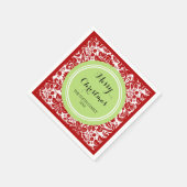 Serviette En Papier Personnalisé Famille Noël Rouge Damas Naples (Coin)