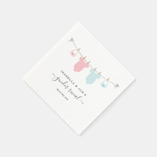 Serviette En Papier Personnalisé Genre Révéler Rose et Bleu (Coin)