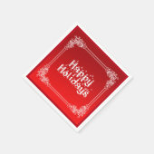 Serviette En Papier Personnalisé Happy Holiday Swirl Bordure rouge (Coin)