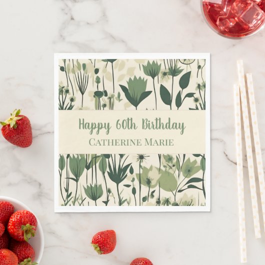 Serviette En Papier Personnalisé Joyeux 60e anniversaire Fleur sauvage (En situation)