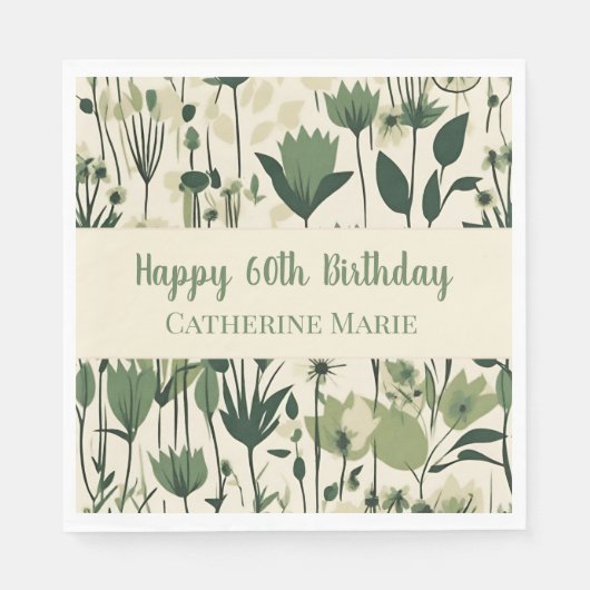 Serviette En Papier Personnalisé Joyeux 60e anniversaire Fleur sauvage (Devant)