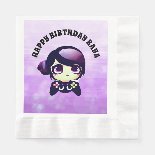 Serviette En Papier Personnalisé Joyeux Anniversaire Jeu à thème viole (Devant)