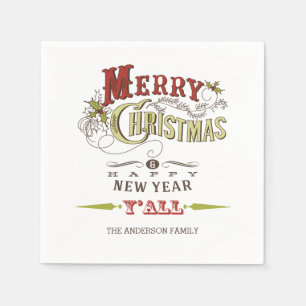 Serviette En Papier Personnalisé Joyeux Noël Y'all Papier de vacances 
