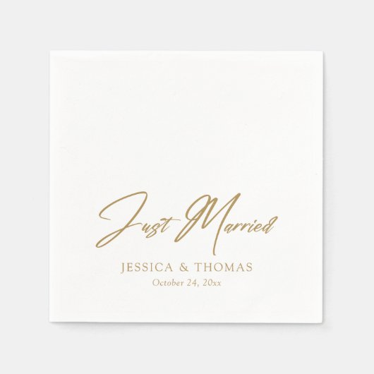 Serviette En Papier Personnalisé Juste Marié Or Lettre À La Main (Devant)