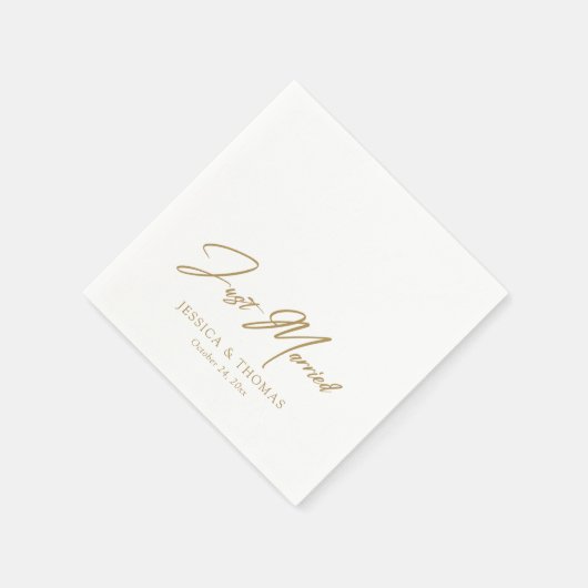Serviette En Papier Personnalisé Juste Marié Or Lettre À La Main (Coin)