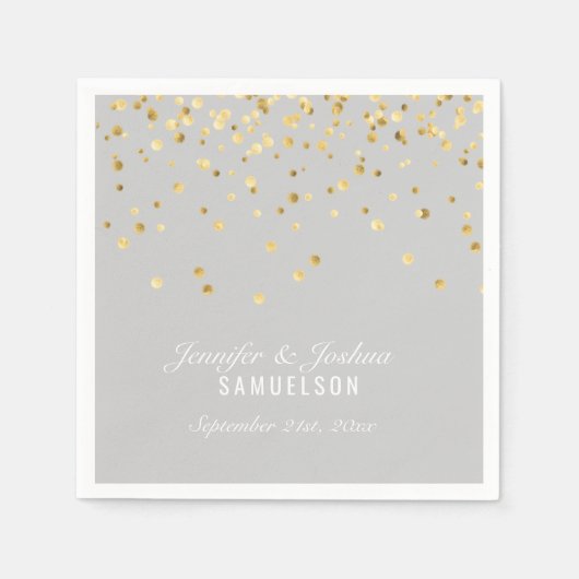 Serviette En Papier Personnalisé LIGHT GREY Gold Confetti Mariage (Devant)
