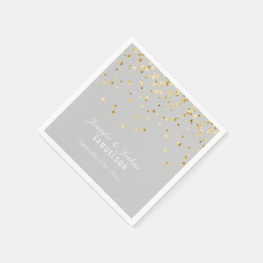 Serviette En Papier Personnalisé LIGHT GREY Gold Confetti Mariage (Coin)
