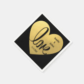 Serviette En Papier Personnalisé LOVE Black Gold Wedding Réception Coc (Coin)