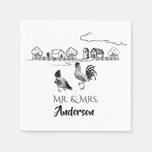 Serviette En Papier Personnalisé M. et Mme Chicken Mariage agricole