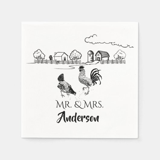 Serviette En Papier Personnalisé M. et Mme Chicken Mariage agricole (Devant)