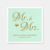 Serviette En Papier Personnalisé M. & Mme Mint Green Gold Mariage (Devant)