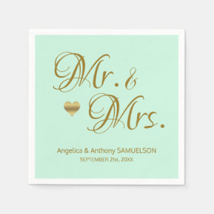 Serviette En Papier Personnalisé M. & Mme Mint Green Gold Mariage