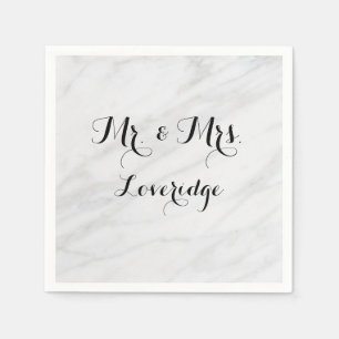 Serviette En Papier Personnalisé M. & Mme White Grey Gris Marbre