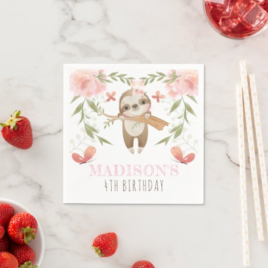 Serviette En Papier Personnalisé mignon Fille Sloth Anniversaire (En situation)