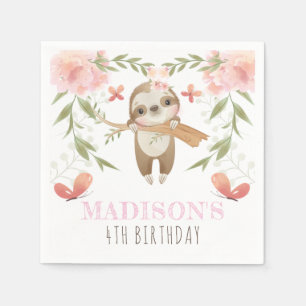 Serviette En Papier Personnalisé mignon Fille Sloth Anniversaire