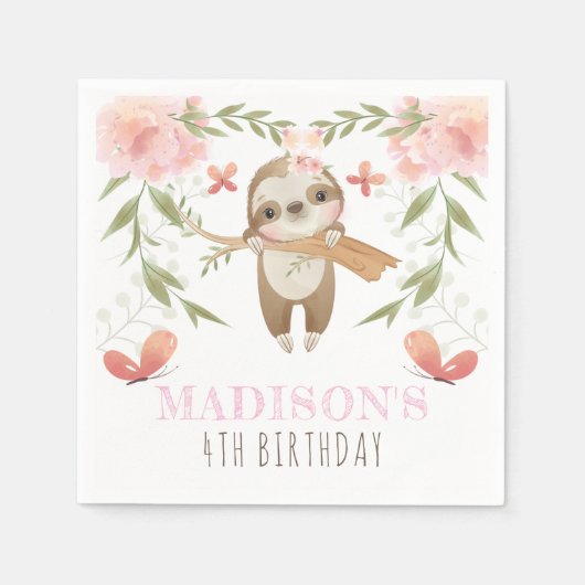 Serviette En Papier Personnalisé mignon Fille Sloth Anniversaire (Devant)