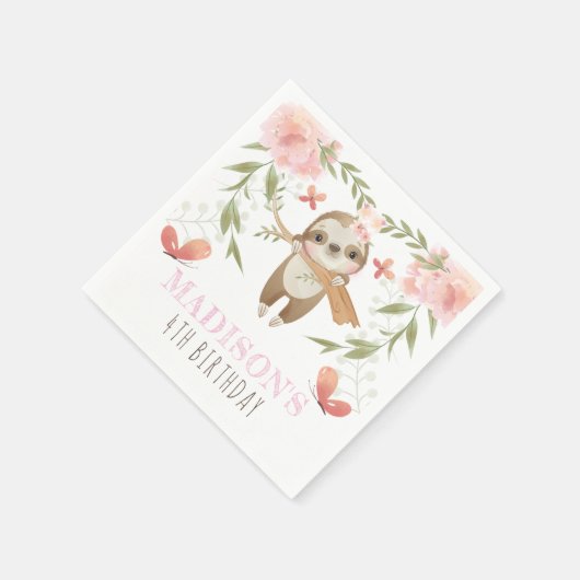 Serviette En Papier Personnalisé mignon Fille Sloth Anniversaire (Coin)