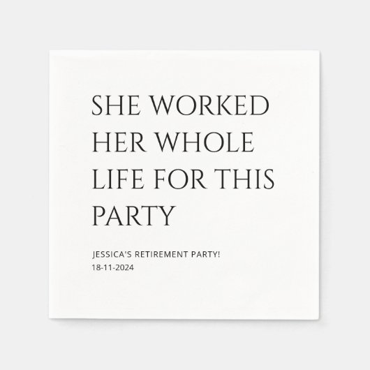 Serviette En Papier Personnalisé Minimal Blanc Funny Retraite partie (Devant)