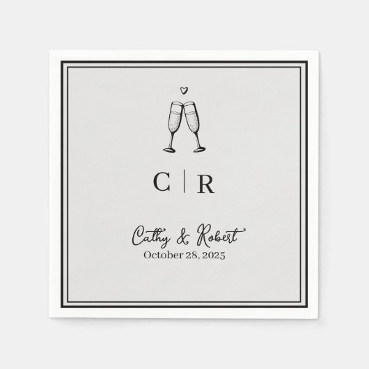 Serviette En Papier Personnalisé minimal et chic | Napkins mariage (Devant)