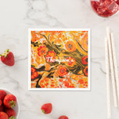 Serviette En Papier Personnalisé Mod Mid Century Orange Fleurs Jaune B (En situation)