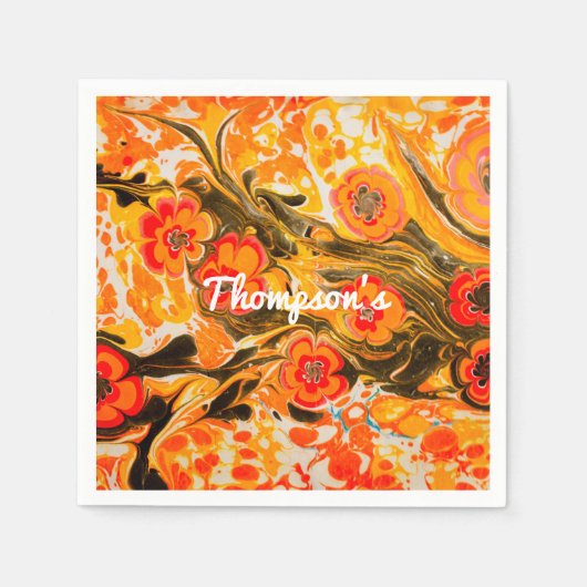 Serviette En Papier Personnalisé Mod Mid Century Orange Fleurs Jaune B (Devant)