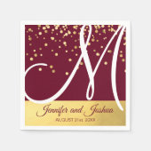 Serviette En Papier Personnalisé Monogramme BURGUNDY Gold Mariage (Devant)