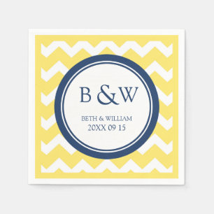 Serviette En Papier Personnalisé Monogramme Mariage Napkin Jaune Bleu 