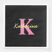 Serviette En Papier Personnalisé Monogramme Noir moderne (Devant)