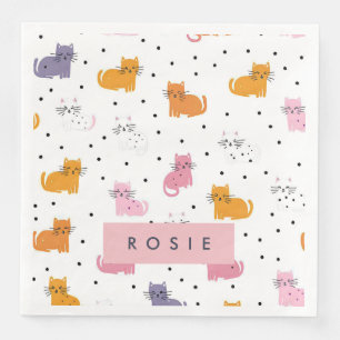Serviette En Papier Personnalisé Motif de chat jouant avec Pois
