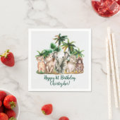 Serviette En Papier Personnalisé Nom Safari Animaux Palm Trees Anniver (En situation)