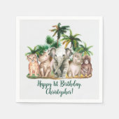 Serviette En Papier Personnalisé Nom Safari Animaux Palm Trees Anniver (Devant)