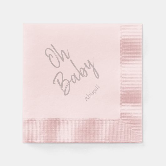 Serviette En Papier Personnalisé Oh Baby "Nom" Baby shower rose (Devant)