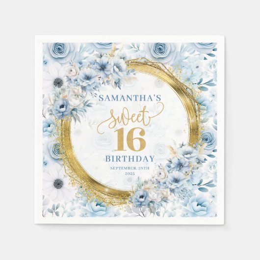 Serviette En Papier Personnalisé Pastel Blue Sweet 16 Parties scintill (Devant)