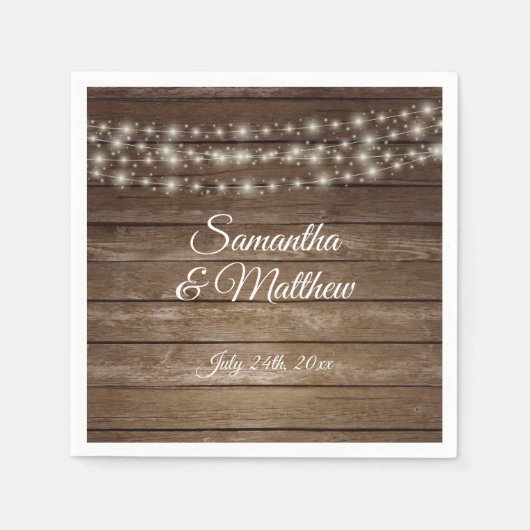 Serviette En Papier Personnalisé Rustic Country Wood Lights Mariage (Devant)