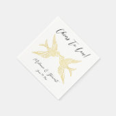 Serviette En Papier Personnalisé Rustic Faux Gold Swallow Bird Mariage (Coin)