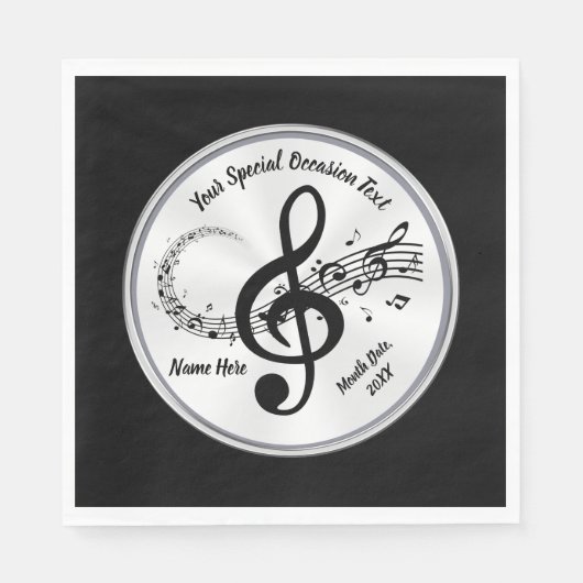 Serviette En Papier Personnalisé, Serviettes À Thème Musique, Noir, Bl (Devant)