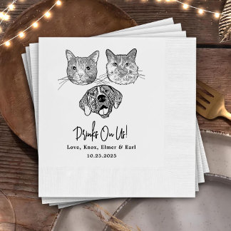 Serviette En Papier Personnalisé Trois Cocktail pour animaux Mariage d