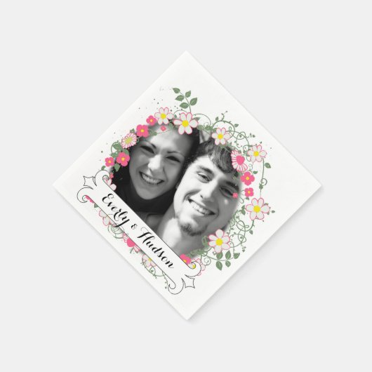 Serviette En Papier Personnalisé votre photo Garland Floral Mariage (Coin)