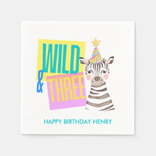 Serviette En Papier Personnalisé Wild & Three Zebra 3e anniversaire Na