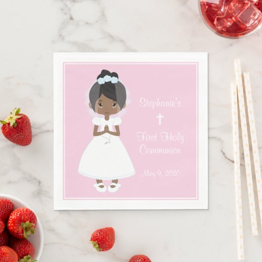 Serviette En Papier Personnalisée Sainte Communion Fille noire (En situation)