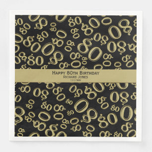 Serviette En Papier Personnaliser : 80e fête d'anniversaire Noir et Or