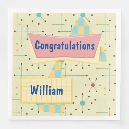 Serviette En Papier Personnaliser Félicitations Retro (Devant)