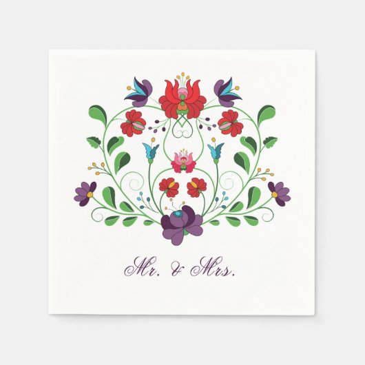 Serviette En Papier Personnaliser Floral Love Message Coeur (Devant)