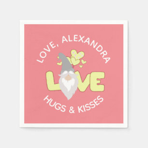 Serviette En Papier Personnaliser L'Amour Gnome Coeur Jaune Et Gris